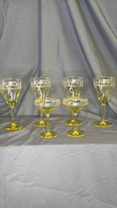 lot 166 image: 6-Piece Glassware Set Yellow Stem Coupe and Wine Glasses