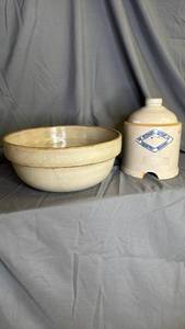 lot 168 image: Stoneware Bowl and Chicken Feeder
