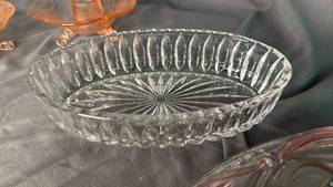 lot 194 image: Glass Pink Candlesticks and Christmas Candy Dish