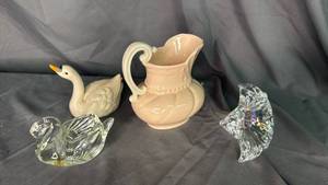 lot 197 image: Lenox Pink Small Pitcher- Swans and Glass Flower