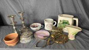lot 239 image: Vintage Candlesticks, Belt Buckle trinket dish and more