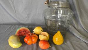 lot 245 image: Alabaster Mini Fruit Set Of 7 with glass container