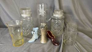 lot 251 image: Clear Peanut Jars Table Lighter and more