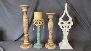 lot 264 image: Wooden and Ceramic Candle Holders