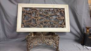 lot 281 image: Cast iron foot stool base and cast iron picture