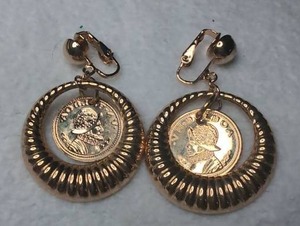 lot 525 image: Faux Coin Earrings with Decorative Round Frame Pendant Pair