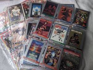 lot 720 image: NFL Sports Cards Lot Pro Set Super Bowl Official Cards 1990 Rookie - 4 Sheets