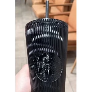 lot 310 image: $46 Starbucks 24oz Pleated Metallic Black Cold Cup Tumbler