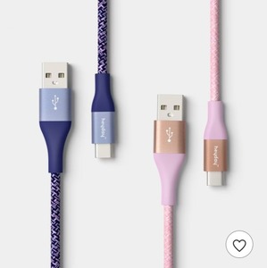 lot 350 image: Two Pack 10 ft heyday Lightning to USB-C Braided Cables, Blue & Peach