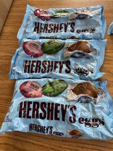 lot 447 image: Lot of 3-9 ounce bags of Hershey milk chocolate eggs