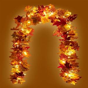 lot 6815 image: KASZOO Fall Maple Leaf Garland with 40 LED Lights