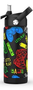lot 21504 image: Boys Game Water Bottle for School, 18 oz Insulated Stainless Steel Cup