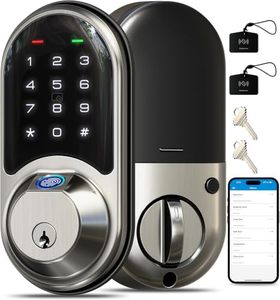 lot 21525 image: Veise RZ07 Fingerprint Smart Door Lock Deadbolt, App Control, Satin Nickel