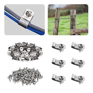 lot 21534 image: 100 Pcs Wired Fence Clamps with Screws for 12-16 Gauge Welded Wire to Wood