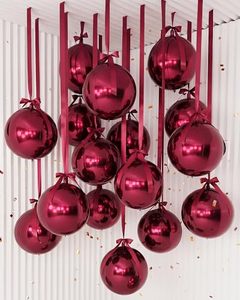 lot 21541 image: Jenaai 30-Set Round Foil Balloons 22in Metallic with Satin Bows, Burgundy