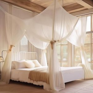 lot 21561 image: lazyzzz Canopy for Bed 4-Corner White Mosquito Net for QueenKing Bed