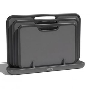 lot 21562 image: SMIRLY Plastic Cutting Board Set with Holder, 3 Pack, Dark Gray