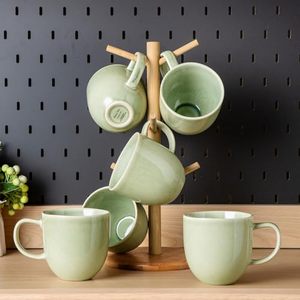 lot 21563 image: AmorArc 12oz Ceramic Mugs, Set of 6, Olive Green, Dishwasher Safe