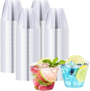 lot 21566 image: BYSNOW 100 Pack 9 oz Clear Plastic Cups, Disposable Plastic Cocktail Cups