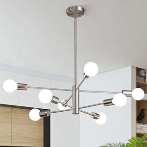 lot 21571 image: KAISITE Chandelier Ceiling Light Fixture Brushed Nickel Sputnik 8-Light