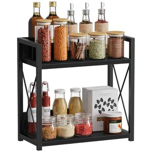 lot 21573 image: Giikin 2-Tier Kitchen Countertop Organizer, Black Spice Rack, Particleboard