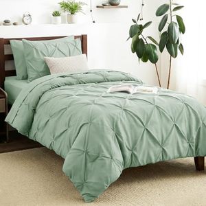 lot 21574 image: CozyLux Twin Comforter Set Sage Green, 5 Pieces Pintuck Bed in a Bag