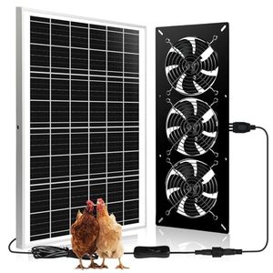 lot 21578 image: Waterproofed Solar Powered 3 Fan Kit for Outdoor Chicken Coop Shed