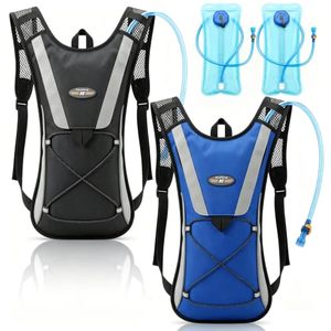 lot 21579 image: 2-Pack Festival Water Backpack with 2L Bladder for Hiking, Cycling, Camping