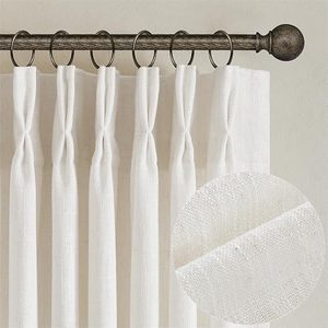 lot 21582 image: TWODRAPES Natural Pinch Pleated Linen Semi Sheer 84 Inch Curtains 2 Panels