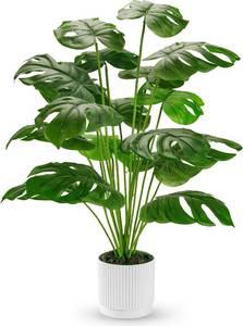 lot 21589 image: Der Rose 28 Fake Plants, Artificial Monstera Plants Indoor in White Pot