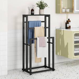 lot 21591 image: Free Standing Towel Rack for Bathroom, 3-Tier Metal Rack with Shelf, Black