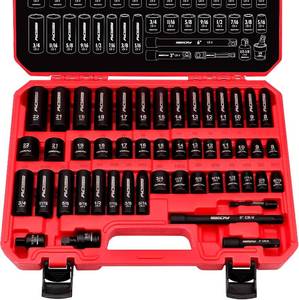 lot 21596 image: 38 Drive Impact Socket Set, 49pc SAEMetric, Extensions & U-Joint, CR-V
