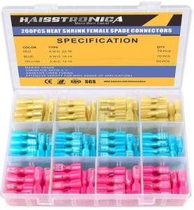 lot 21604 image: haisstronica 200PCS Heat Shrink Spade Connectors, 22-10 AWG, Female