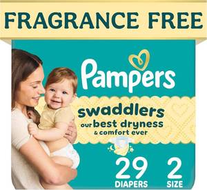 lot 21614 image: Pampers Swaddlers Diapers Size 2 (10-22 lbs), 29 ct, Fragrance-Free