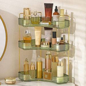 lot 21617 image: Aveniee Corner Counter Organizer, 3-Tier MakeupPerfume Storage, Green