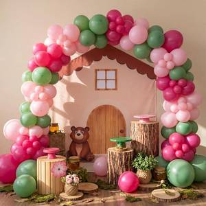 lot 21619 image: 214 Pcs Pink Cartoon Bear Balloon Arch Kit with Banner for Forest Birthday