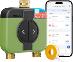 lot 21620 image: meross 2 Zone WiFi Water Timer for Garden, Brass Inlet & Outet, Rain Skip