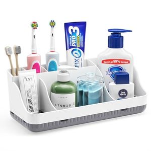 lot 21635 image: Bathroom Counter Organizer, 7-Slot Detachable Toothbrush & Toothpaste Holder