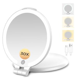lot 21640 image: FUNTOUCH 7Rechargeable Travel Makeup Mirror 30X magnifying for Women,White