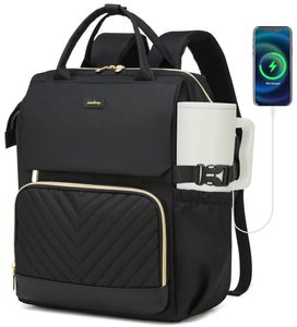 lot 21651 image: Womens 17.3in Laptop Backpack, College Bookbag with USB Charger, Black