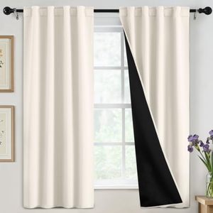 lot 21693 image: SimpleHome 100% Blackout 63 Inch Cream Curtains for Living Room