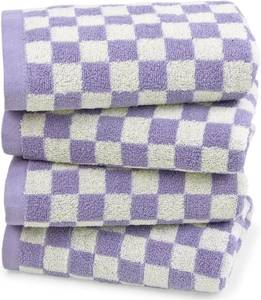 lot 21710 image: Hand Towel for Bathroom Guest Room - Cotton Face Towel Set Lilac Checkered