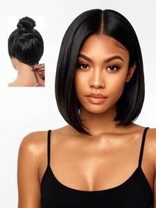 lot 21727 image: Wear and Go Glueless Bob Wigs Human Hair Pre Plucked Pre Cut 6x4 HD Lace