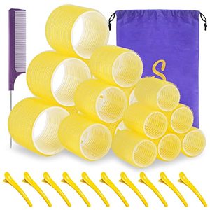 lot 21746 image: Self grip hair roller set, 18 pcs, clips, comb, 3 sizes, Sungenol yellow
