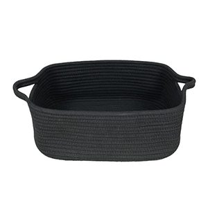lot 21759 image: XUANGUO Medium Woven Cotton Rope Storage Basket with Handles, Black