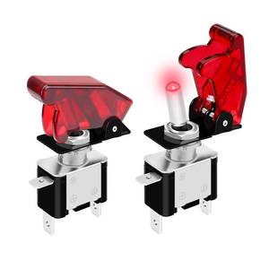 lot 21787 image: DaierTek 12V LED Lighted Toggle Switch with Aircraft Guard Cover 20A -2Pack