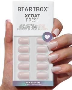 lot 21789 image: BTArtbox Press On Nails, Heeled Neutral, Short Square, Nude Pink, 32Ct
