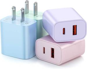 lot 21797 image: USB C Charger Block, 4 Pack Dual Port Type C Fast Charging Block 20W
