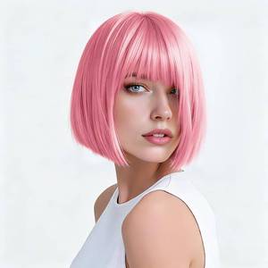 lot 21812 image: Pink Bob Wigs Short Straight Hair Flapper party Costume Bob Wig