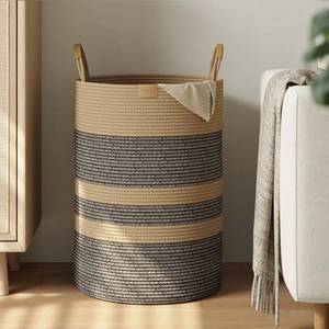 lot 21819 image: Nunsino 95L Striped Laundry Hamper with Leather Handles